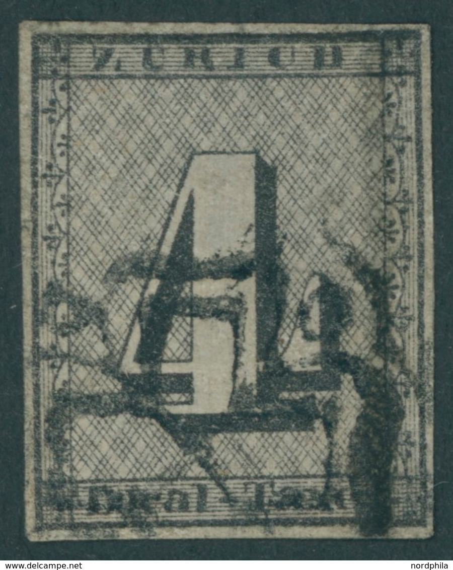 ZÜRICH 1I O, 1843, 4 Rp. Schwarz/dunkelbräunlichrot, Linienunterdruck Senkrecht, Type III, Schwarze Rosette (Mi.-Spezial - 1843-1852 Federal & Cantonal Stamps