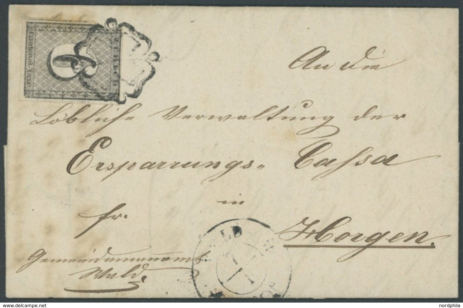 ZÜRICH 2I BRIEF, 1843, 6 Rp. Schwarz/dunkelbräunlichrot, Linienunterdruck Senkrecht, Type 5, (Feld 100), Mit Schwarzer R - 1843-1852 Timbres Cantonaux Et  Fédéraux