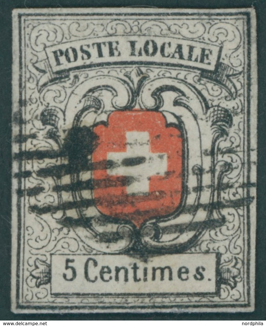 SCHWEIZ BUNDESPOST 3 O, 1851, 5 C. Grauschwarz/dunkelzinnoberrot, Sog. Neuenburg, Repariert Wie Pracht, Mi. (3800.-) - 1843-1852 Federal & Cantonal Stamps