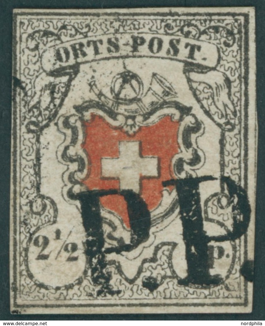 SCHWEIZ BUNDESPOST 5I O, 1850, 21/2 Rp. Ortspost, Mit Kreuzeinfassung, Type 6, Mit Schwarzem P.P. (AW Nr. 231), Kleine D - 1843-1852 Federal & Cantonal Stamps