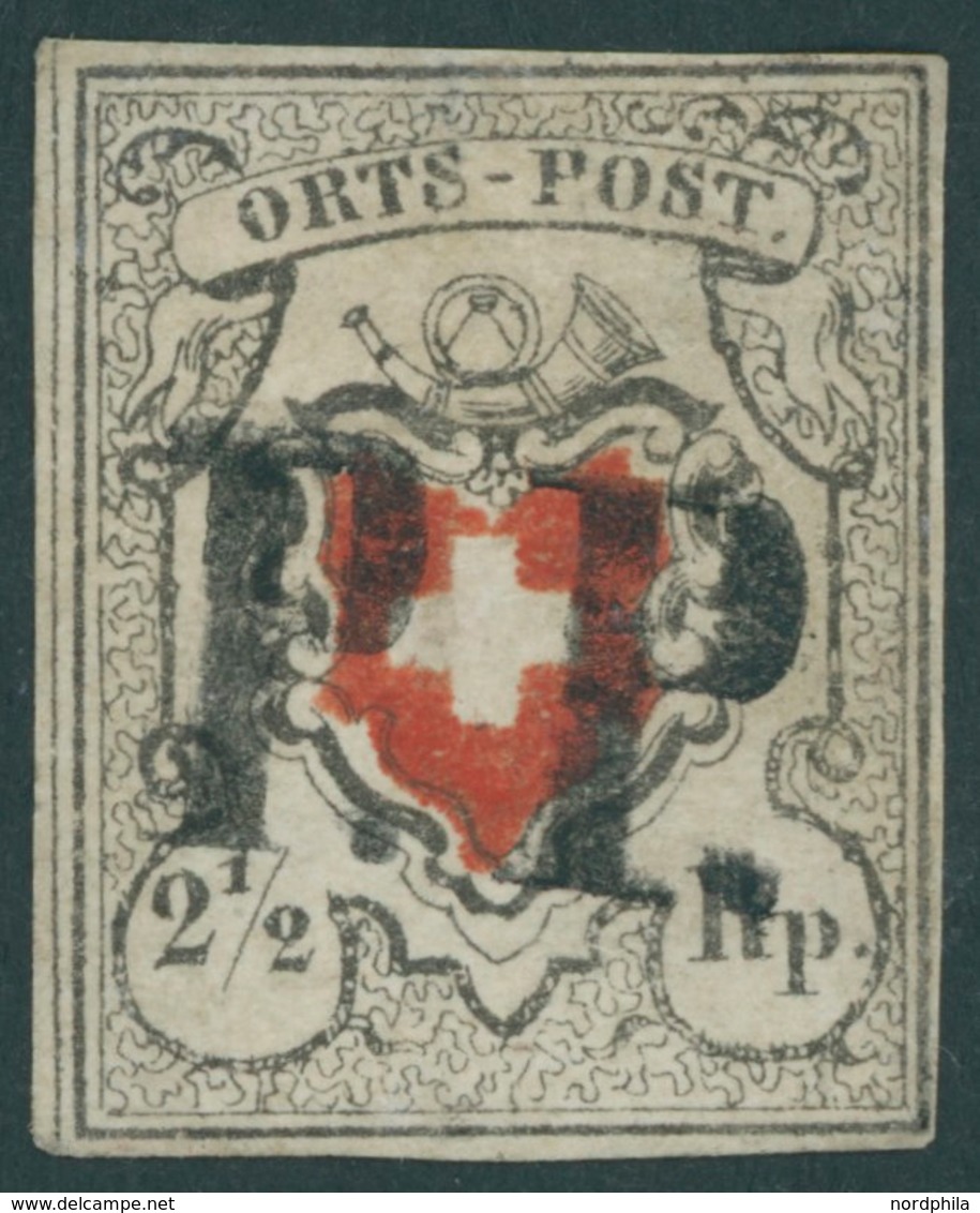 SCHWEIZ BUNDESPOST 5II O, 1850, 21/2 Rp. Ortspost, Ohne Kreuzeinfassung, Zentrischer P.P. Hinterlegt, Bildseitig Pracht, - 1843-1852 Timbres Cantonaux Et  Fédéraux