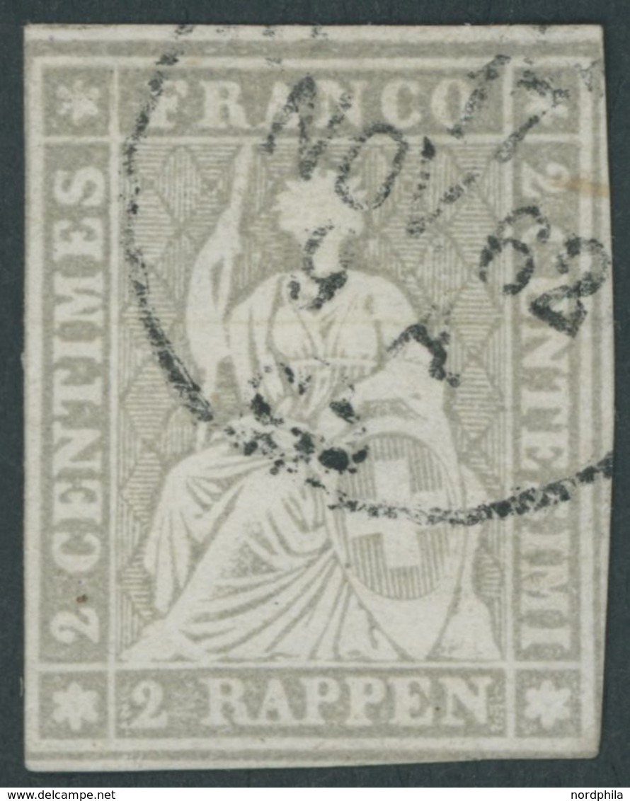 SCHWEIZ BUNDESPOST 19 O, 1862, 2 Rp. Grau, Berner Druck III, Teils Leicht Angeschnitten Sonst Farbfrisch Pracht, Gepr. R - 1843-1852 Correos Federales Y Cantonales