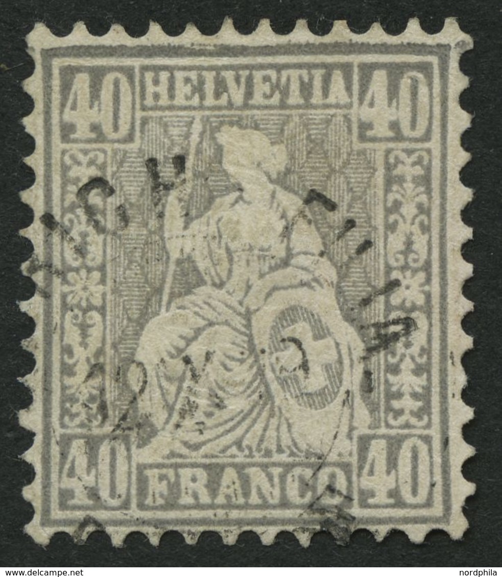 SCHWEIZ BUNDESPOST 34 O, 1867, 40 C. Grau, üblich Gezähnt Pracht, Gepr. Marchand, Mi. 140.- - 1843-1852 Federal & Cantonal Stamps