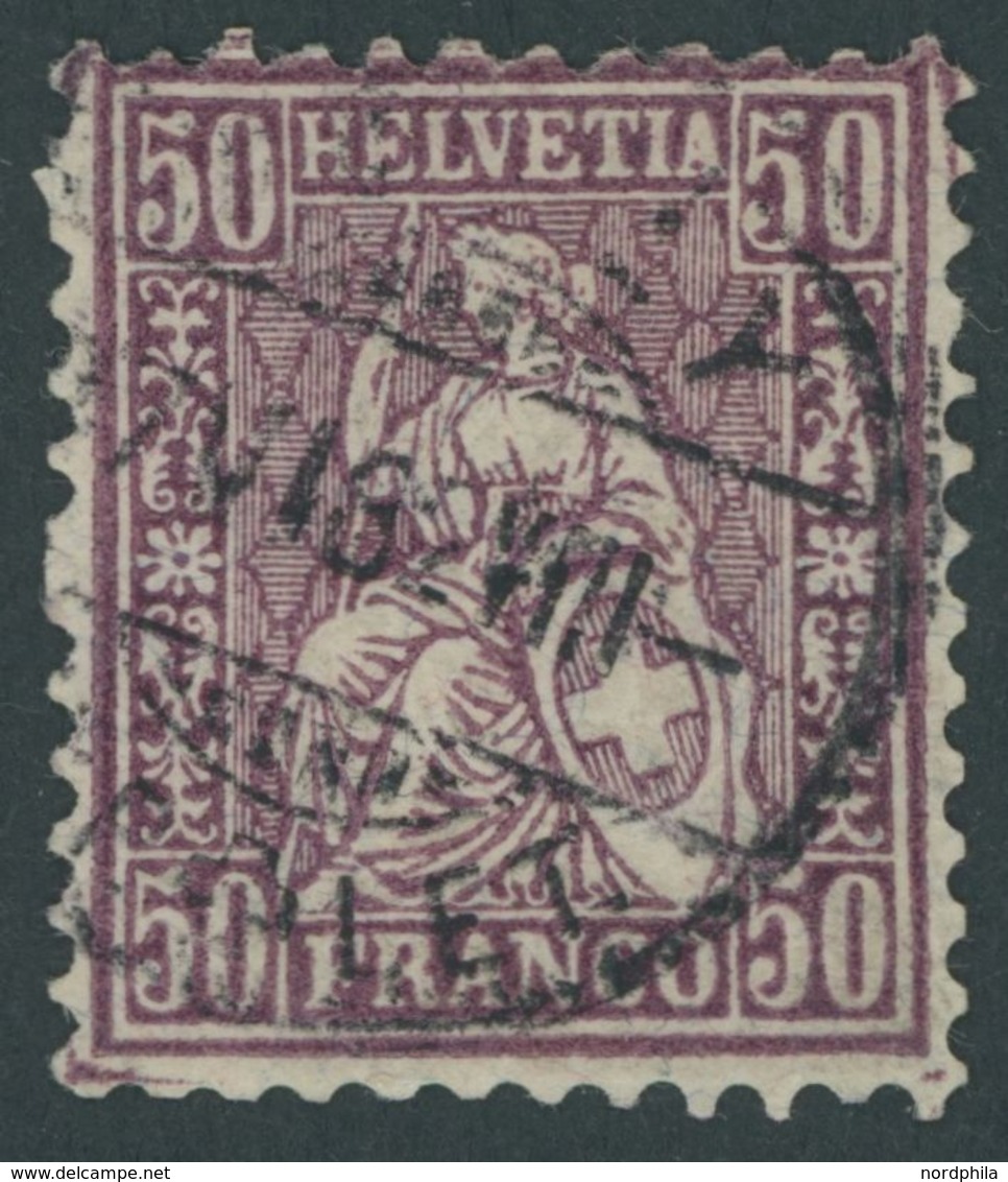 SCHWEIZ BUNDESPOST 43 O, 1881, 50 C. Lila, Faserpapier, Kleine Mängel, Feinst, Gepr. Rellstab, Mi. 400.- - 1843-1852 Federal & Cantonal Stamps