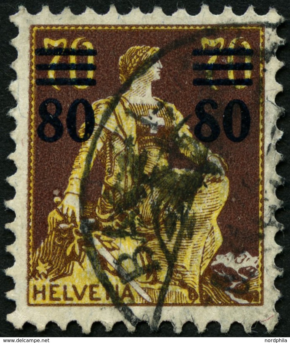 SCHWEIZ BUNDESPOST 127I O, 1915, 80 C. Auf 70 C. Schwärzlichrötlichbraun/hellchromgelb Mit Abart Rechte 8 Oben Rechts Of - 1843-1852 Timbres Cantonaux Et  Fédéraux