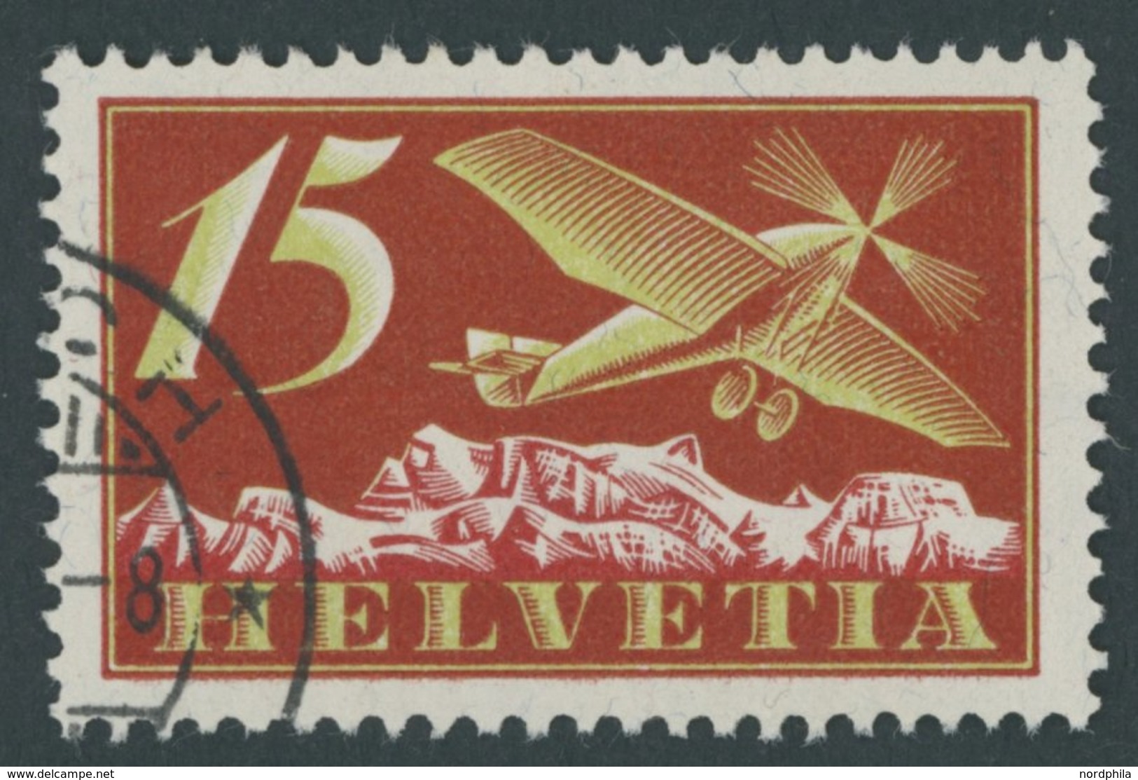 SCHWEIZ BUNDESPOST 179I O, 1923, 15 C. Flugpost Mit Abart Gebrochenes Rad, Pracht, Mi. 80.- - 1843-1852 Correos Federales Y Cantonales