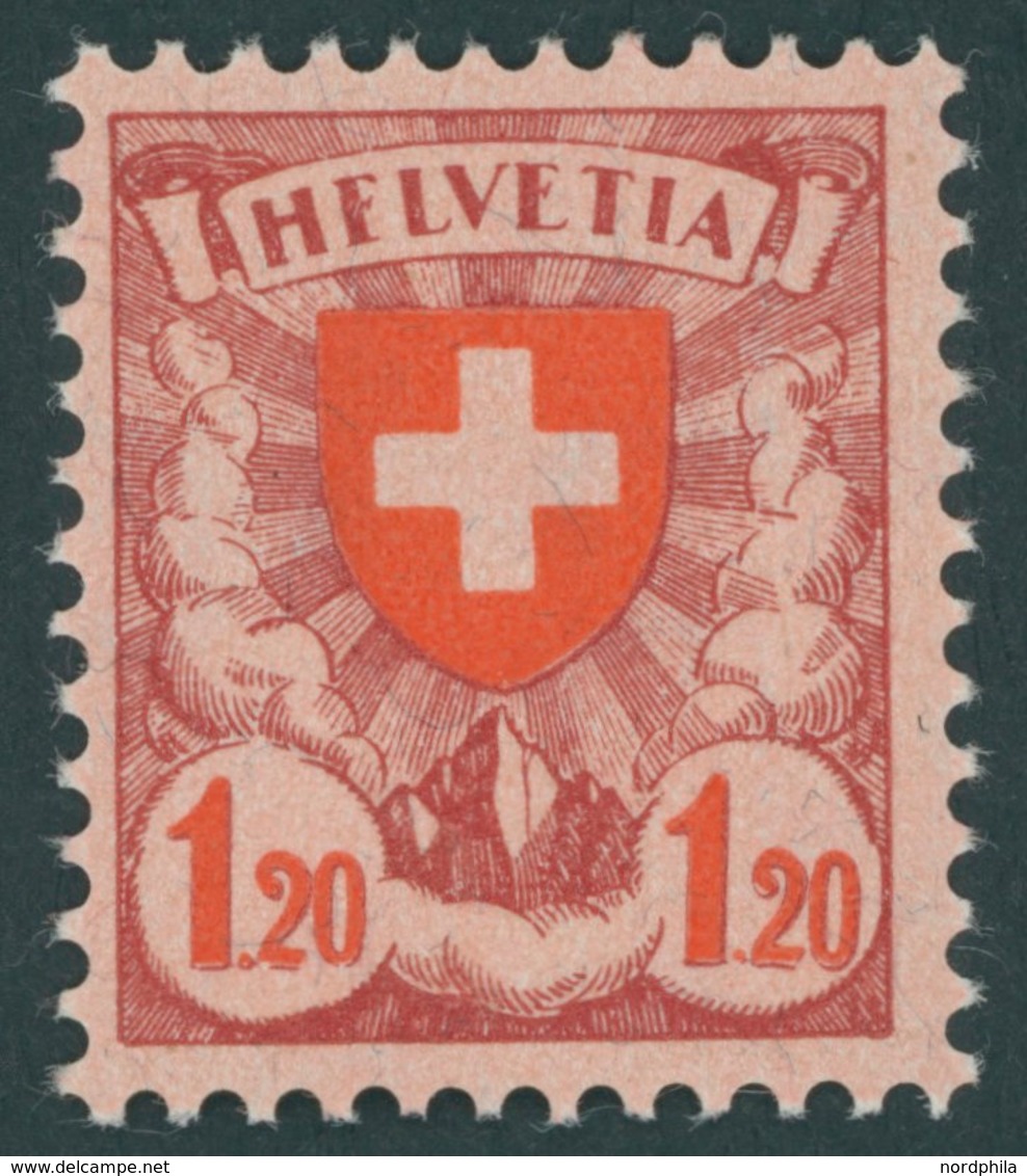 SCHWEIZ BUNDESPOST 195xI **, 1924, 1.20 Fr., Gewöhnliches Papier, Mit Abart Erstes E In Helvetia Wie F Pracht, Mi. 60.- - 1843-1852 Federal & Cantonal Stamps