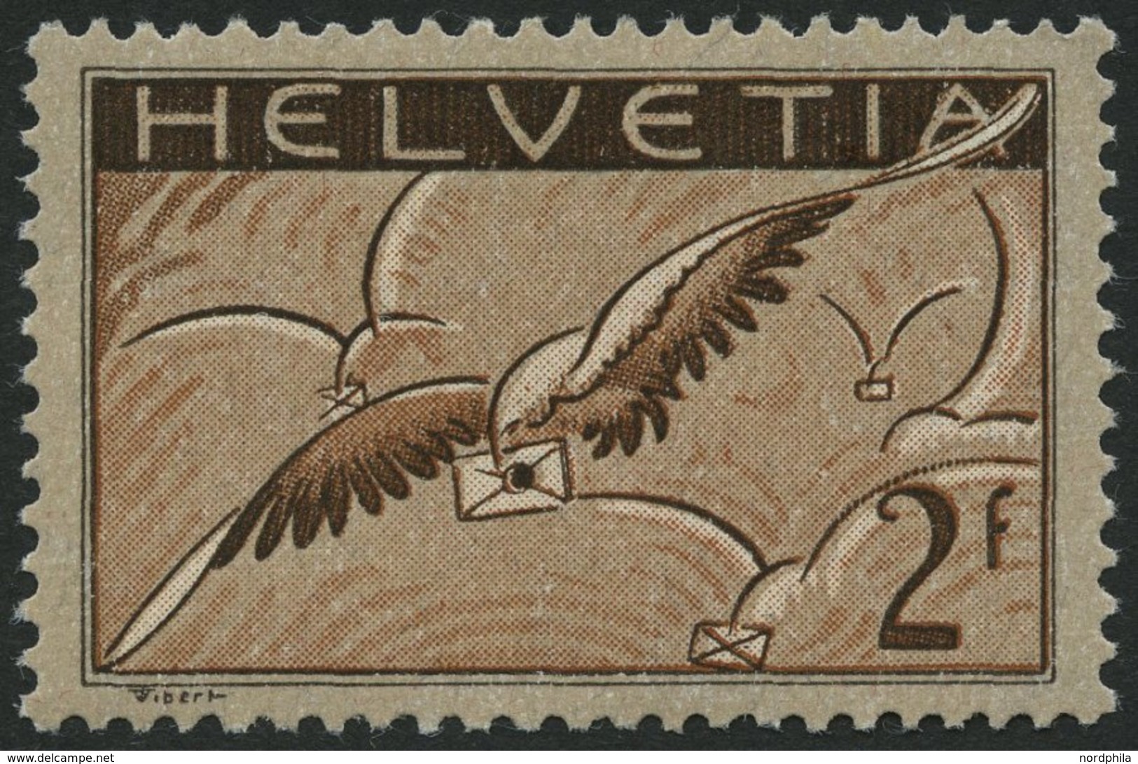 SCHWEIZ BUNDESPOST 245x *, 1930, 2 Fr. Brieftaube, Gewöhnliches Papier, Falzreste, Pracht - 1843-1852 Poste Federali E Cantonali