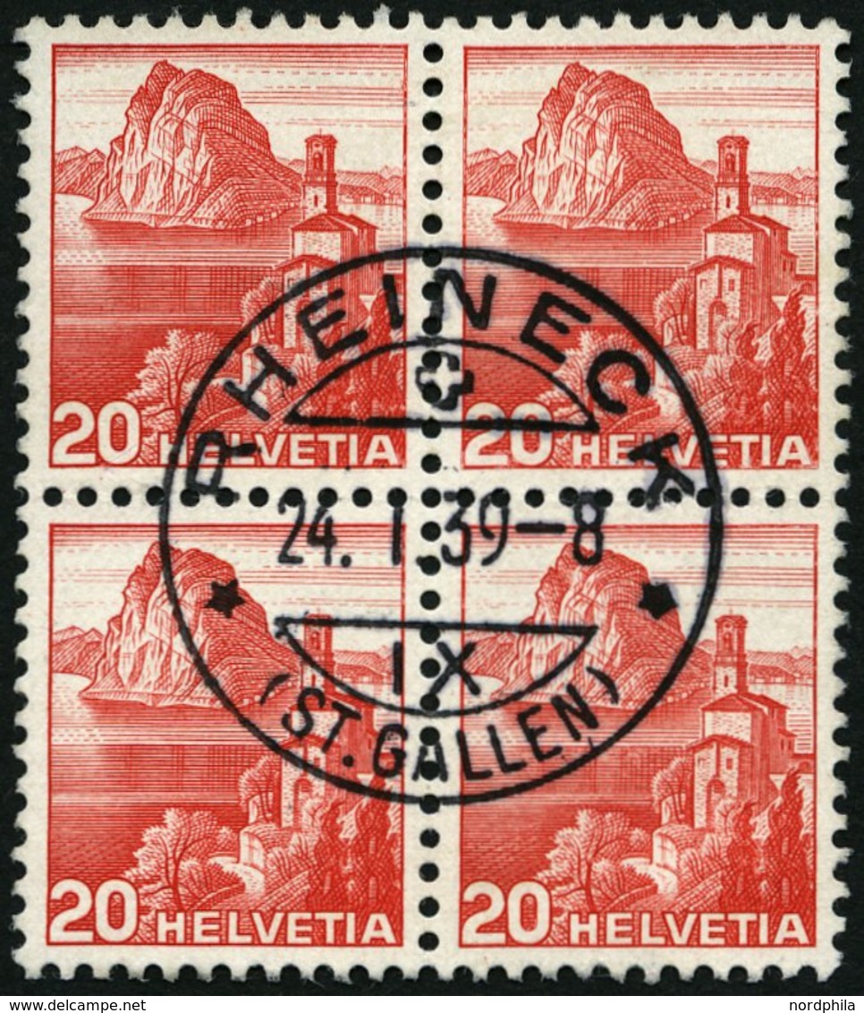 SCHWEIZ BUNDESPOST 327z VB O, 1938, 20 C. Dunkelrosa, Geriffelter Gummi, Im Zentrisch Gestempelten Viererblock, Pracht - 1843-1852 Correos Federales Y Cantonales