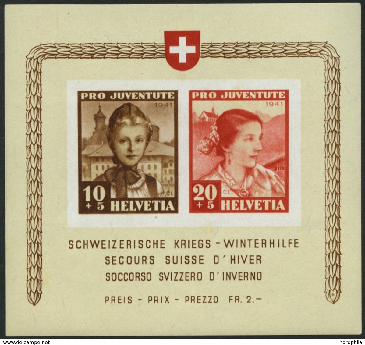 SCHWEIZ BUNDESPOST Bl. 6 **, 1941, Block Kriegs-Winterhilfe, Pracht, Mi. 140.- - 1843-1852 Correos Federales Y Cantonales