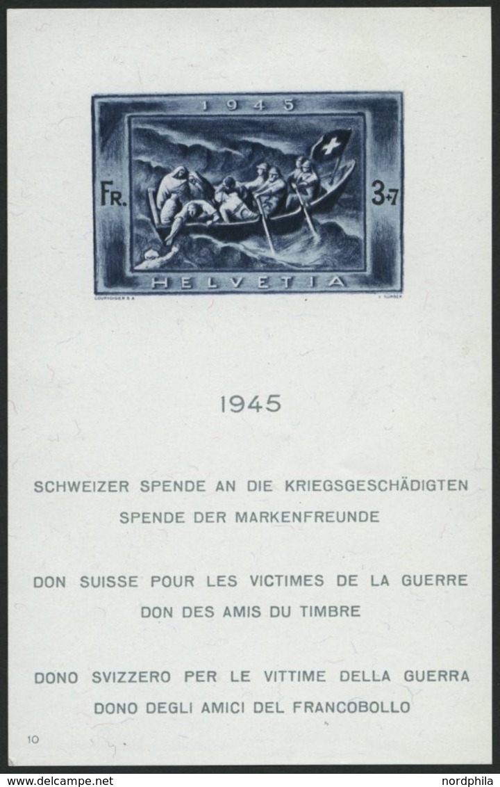 SCHWEIZ BUNDESPOST Bl. 11 **, 1945, Block Kriegsgeschädigte, Pracht, Mi. 220.- - 1843-1852 Correos Federales Y Cantonales