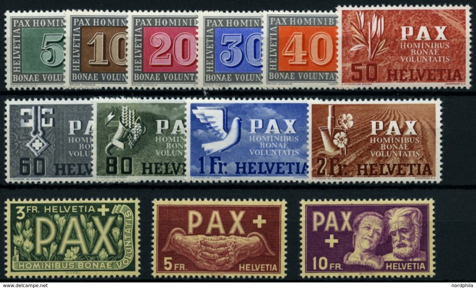 SCHWEIZ BUNDESPOST 447-59 **, 1945, PAX, Prachtsatz, Mi. 450.- - 1843-1852 Correos Federales Y Cantonales