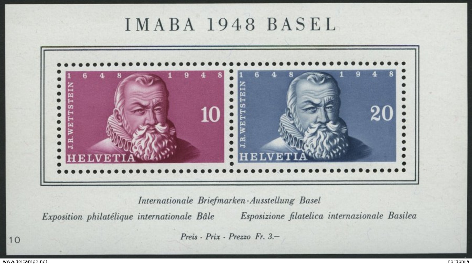 SCHWEIZ BUNDESPOST Bl. 13 **, 1948, Block IMABA, Pracht, Mi. 90.- - 1843-1852 Poste Federali E Cantonali