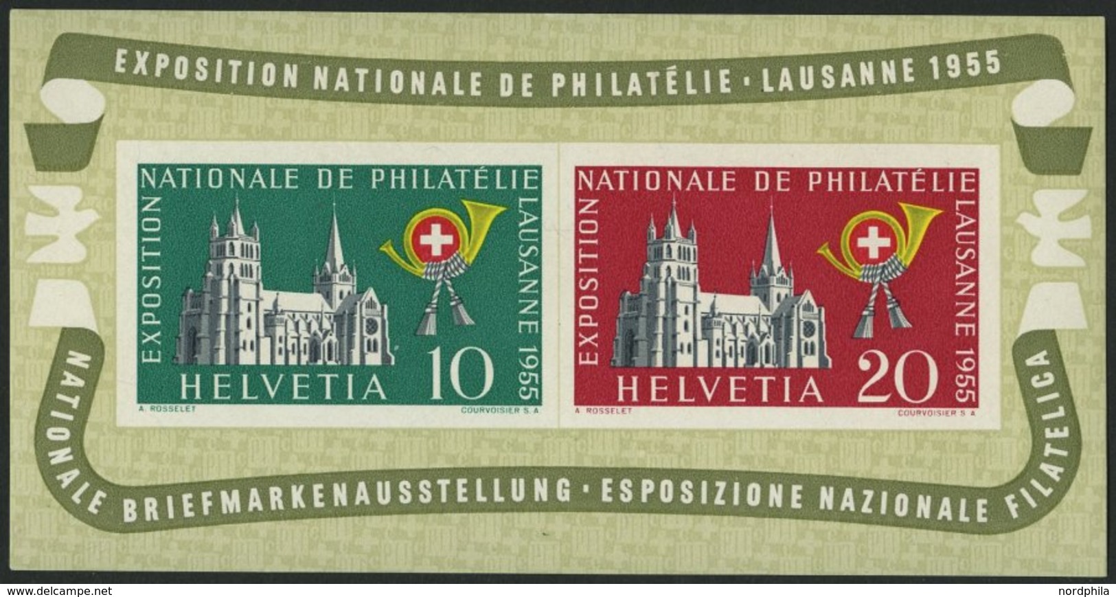 SCHWEIZ BUNDESPOST Bl. 15 **, 1955, Block Lausanne, Pracht, Mi. 110.- - 1843-1852 Poste Federali E Cantonali