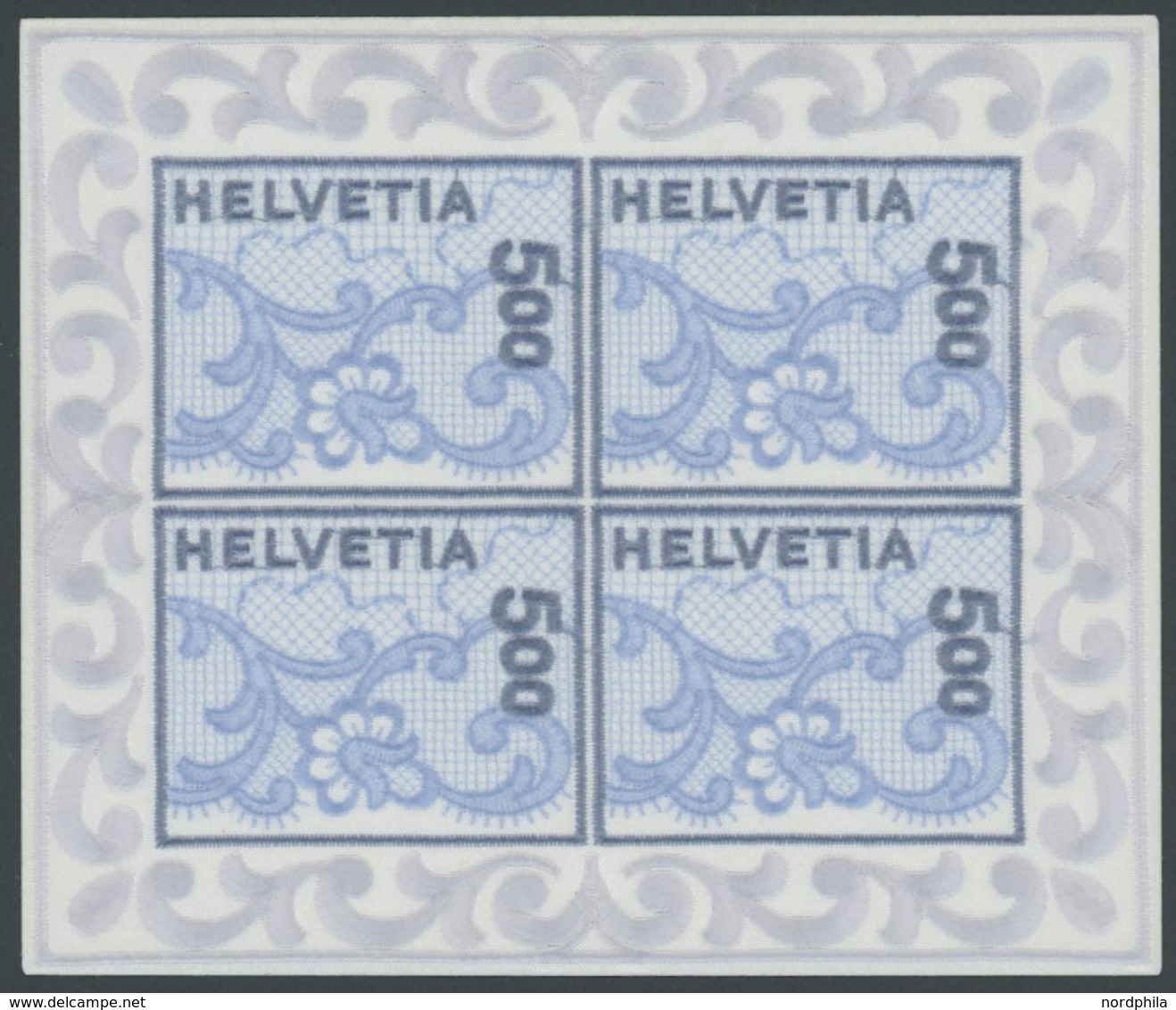 SCHWEIZ BUNDESPOST 1726KB **, 2000, 5 Fr. Galler Stickerei Im Kleinbogen, Postfrisch, Pracht, Mi. 220.- - 1843-1852 Timbres Cantonaux Et  Fédéraux