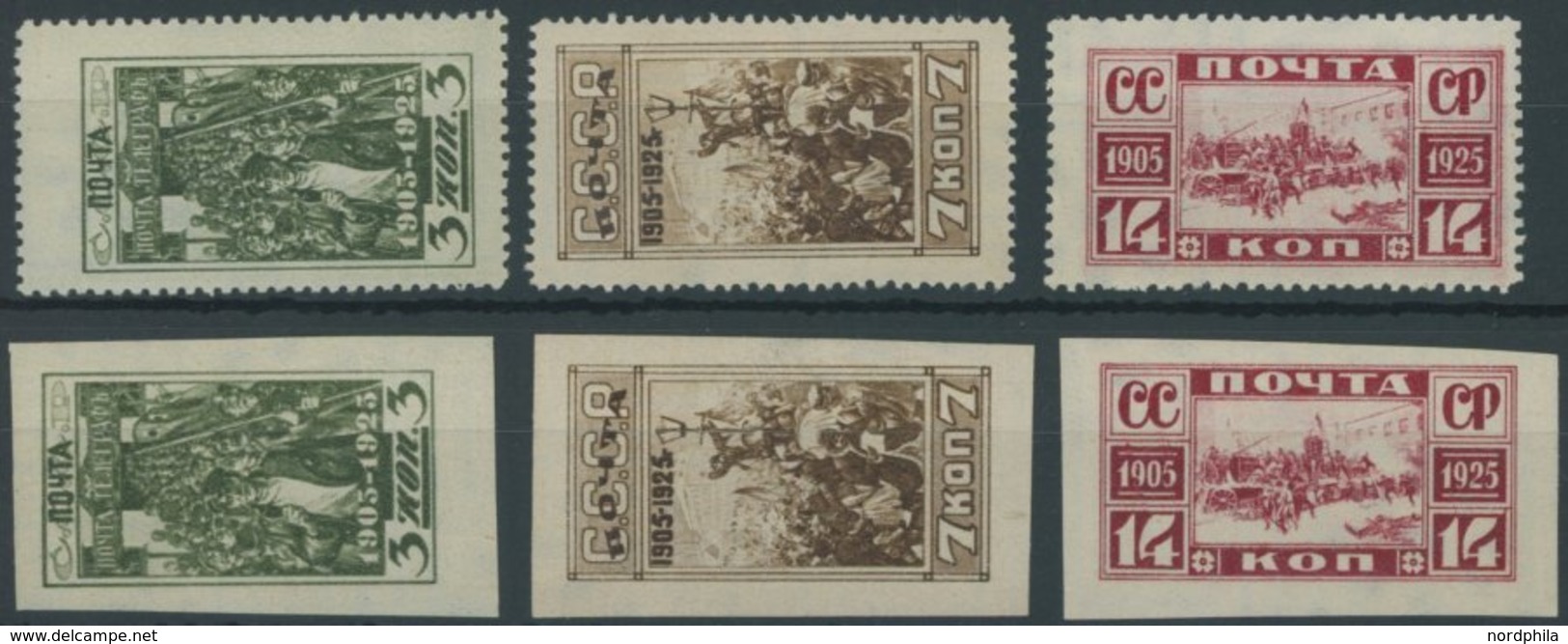 SOWJETUNION 302-04A/B **, 1925, Revolution Von 1905, Gezähnt Und Ungezähnt, 2 Postfrische Prachtsätze, Mi. 100.- - Sonstige & Ohne Zuordnung