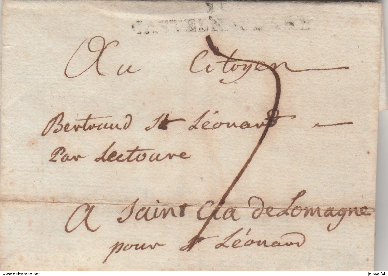 LSC Lettre Marque Postale 10 CASTELNAUDARY Aude 3/2/1798 Taxe Manuscrite Pour St Clar De Lomagne Gers - 1701-1800: Précurseurs XVIII