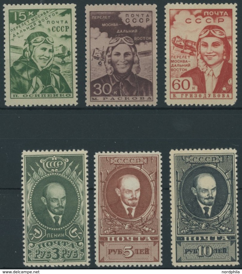 SOWJETUNION 687-92 **, 1939, Lenin Und Nonstopflug Moskau-Ferner Osten, 2 Postfrische Prachtsätze, Mi. 85.- - Other & Unclassified