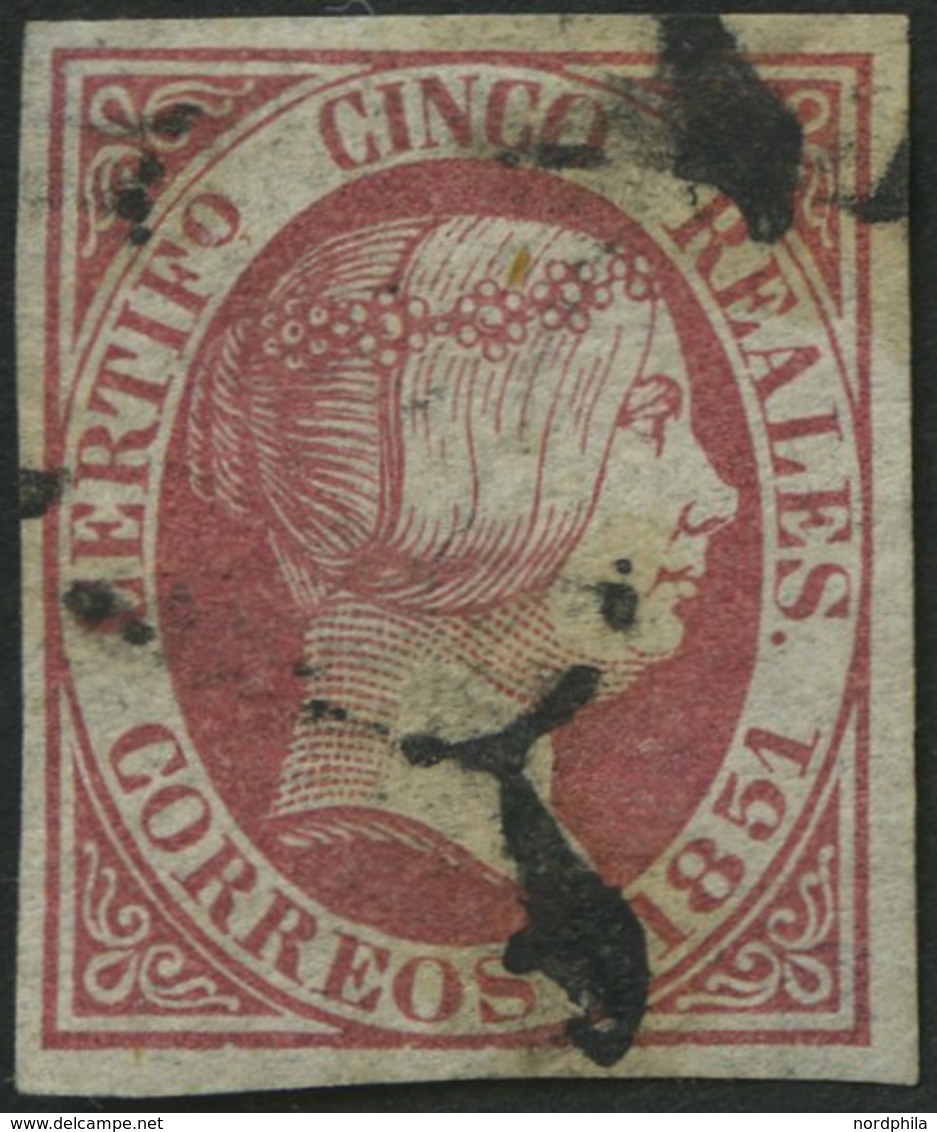 SPANIEN 9 O, 1851, 5 R. Rosa, Pracht, Signiert Zumstein, Mi. 280.- - Used Stamps