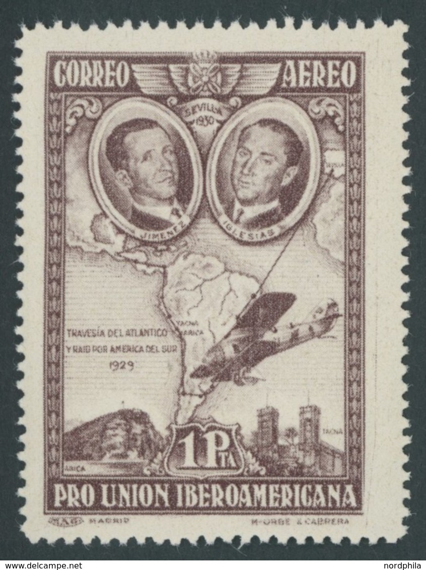 SPANIEN 560b *, 1930, 1 Pta. Lilakarmin Ibero-Amerikanische Ausstellung II, Falzrest, Pracht - Used Stamps