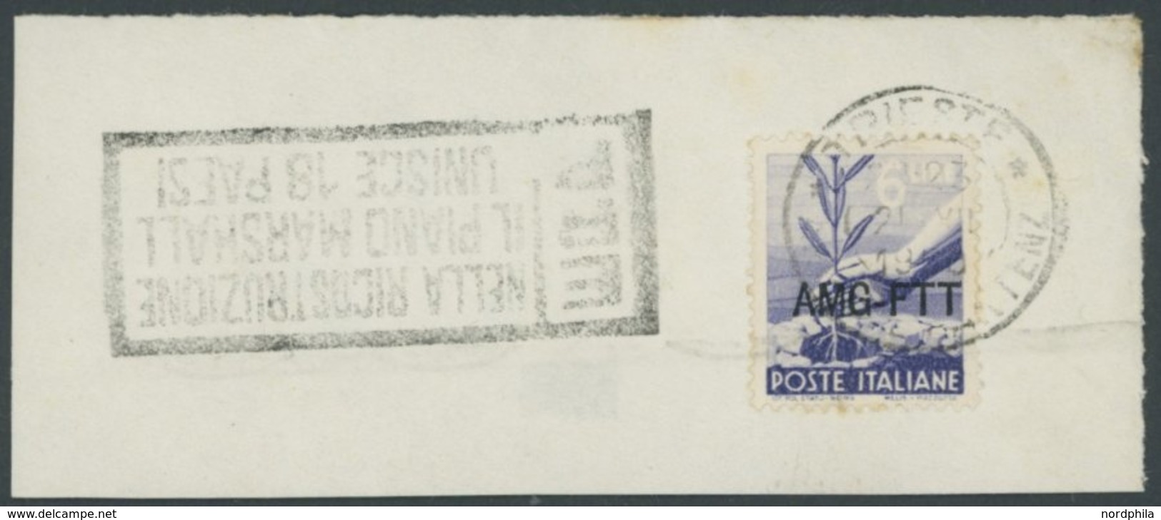 ZONE A 8 BrfStk, 1950, 6 L. Grauviolett Auf Briefstück Mit Kopfstehendem R3 ERP NELLA RICOSTRUZIONE (G11/3 Propaganda-Ei - Otros & Sin Clasificación