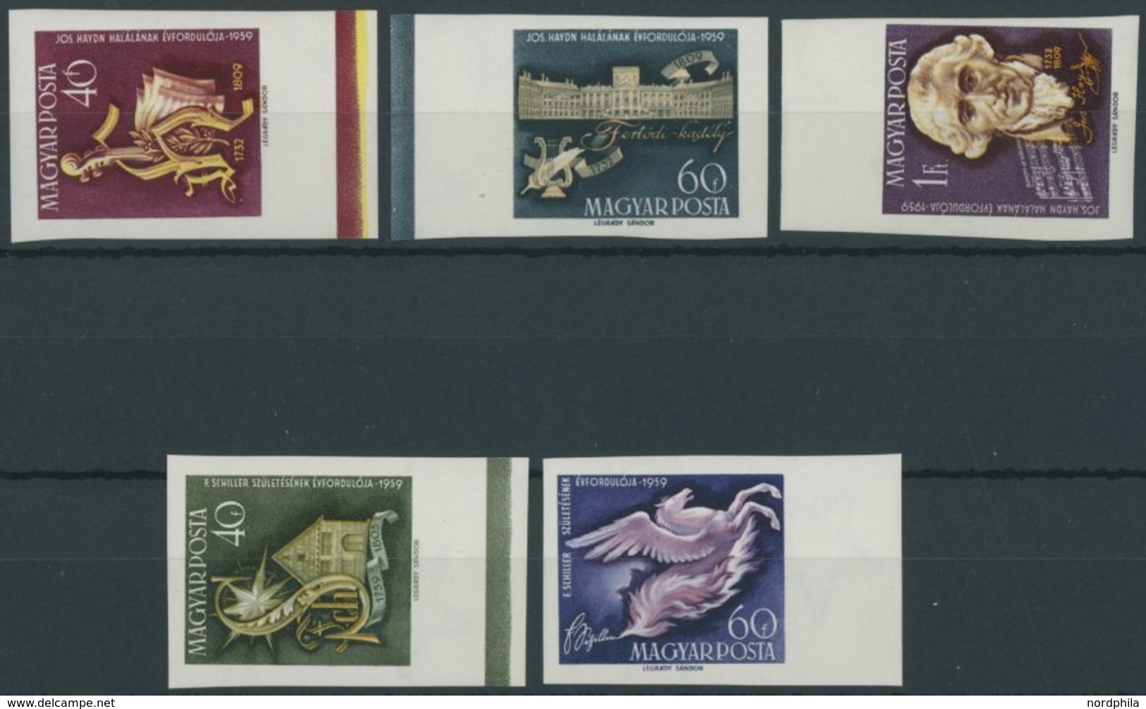 UNGARN 1618-22B **, 1959, Haydn, Ungezähnt, Postfrisch, 5 Randstücke, Pracht - Other & Unclassified