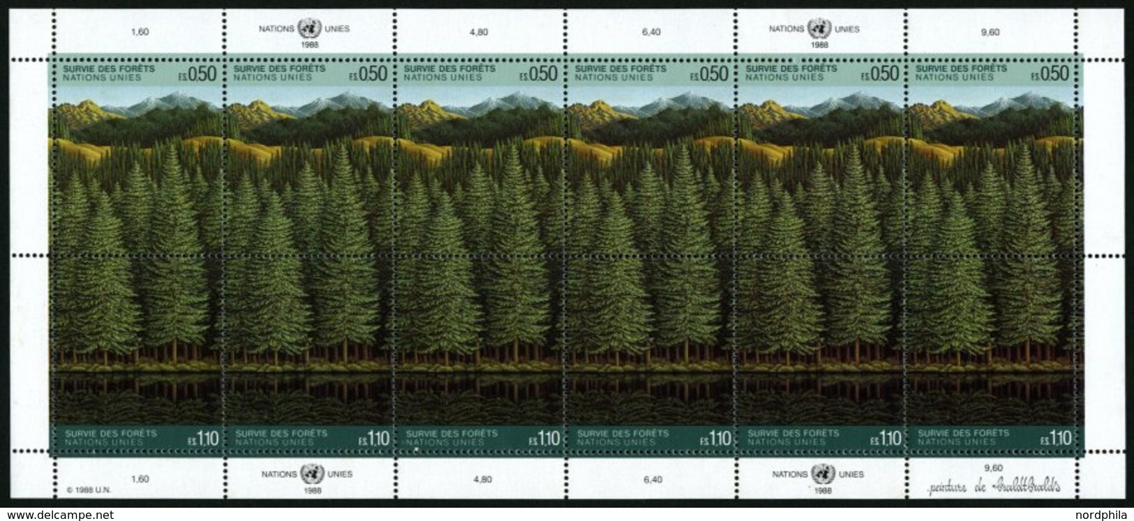 UNO - GENF 165/6KB **, 1988, Rettet Den Wald Im Zusammendruckbogen, Pracht, Mi. 60.- - Other & Unclassified
