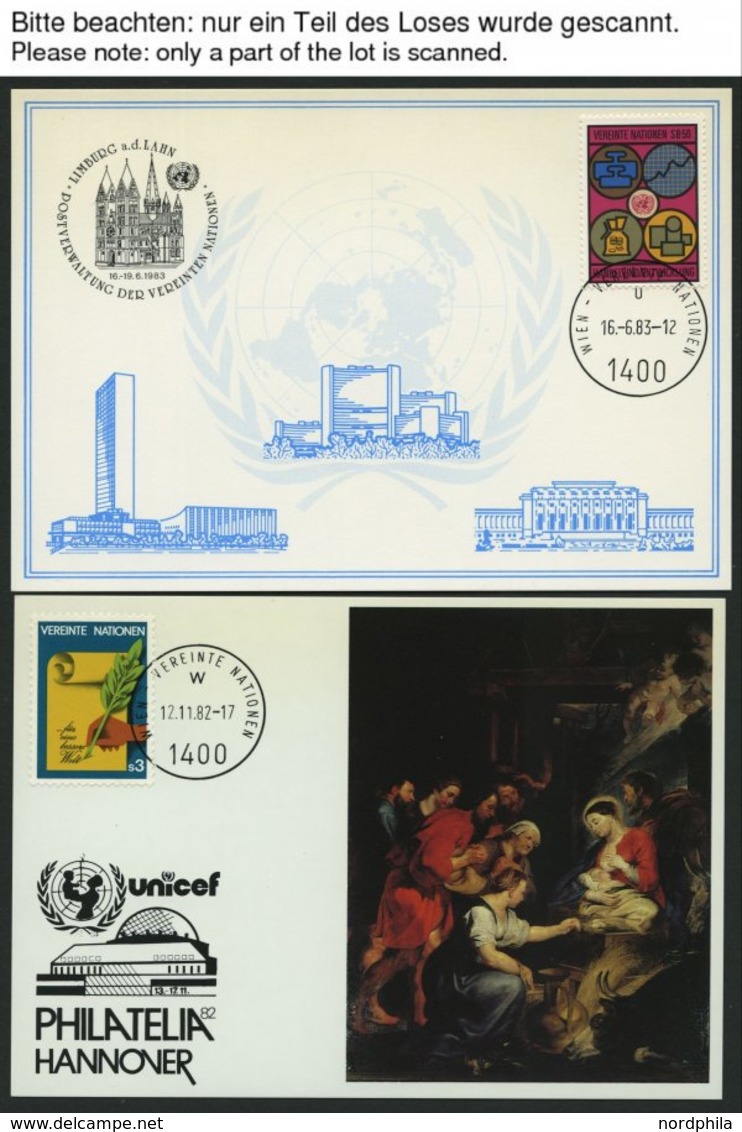 UNO - WIEN 1980-84, 75 Meist Verschiedene Weiße- Und Erinnerungskarten (1980 2x Komplett), Pracht - Other & Unclassified