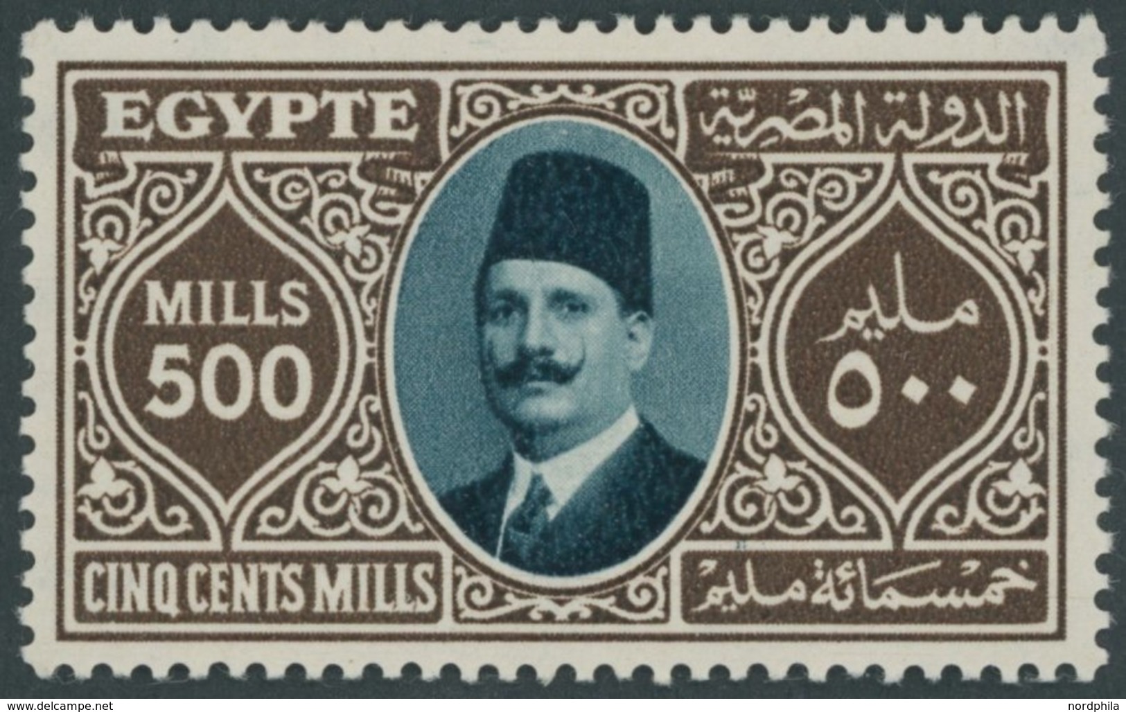 ÄGYPTEN 136 *, 1927, 500 M. Braun/grünlichblau, Falzrest, Pracht, Mi. 80.- - Otros & Sin Clasificación