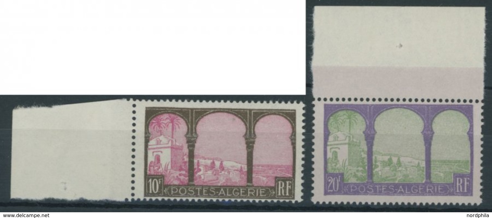 ALGERIEN 85/6 **, 1927, 10 Fr. Braun/lilarot Und 20 Fr. Lila/hellgrün Auf Lila, Postfrisch, Pracht - Algerien (1962-...)