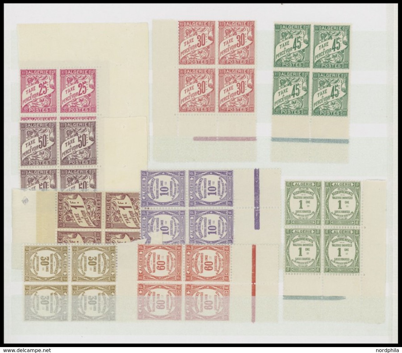 ALGERIEN VB **, 1924-47, Partie Von 76 Verschiedenen Postfrischen Viererblocks, Mit Portomarken, Prachterhaltung - Argelia (1962-...)