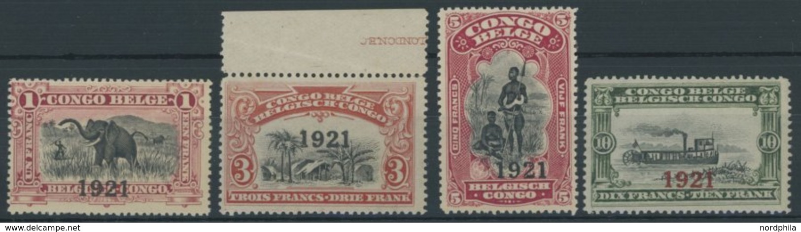 BELGISCH-KONGO 52-54 **, 1921, 1 - 10 Fr. Mit Aufdruck 1921, Postfrischer Prachtsatz - Other & Unclassified