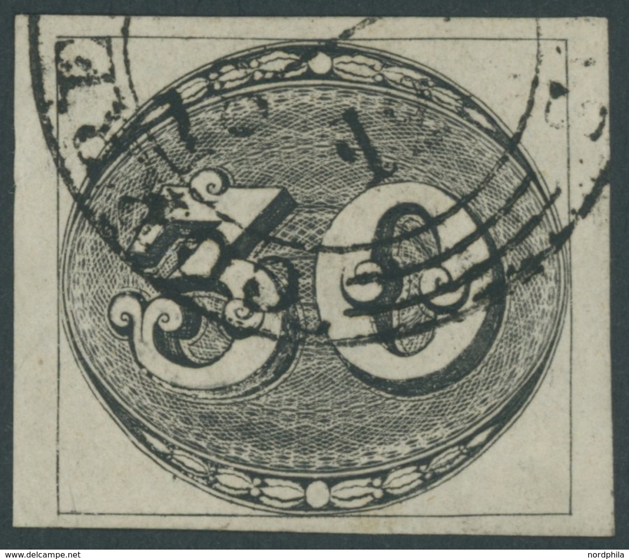 BRASILIEN 1 O, 1843, 30 R. Schwarz, Sog. Ochsenauge, Allseits Breitrandig, Pracht, Mi. (800.-) - Otros & Sin Clasificación