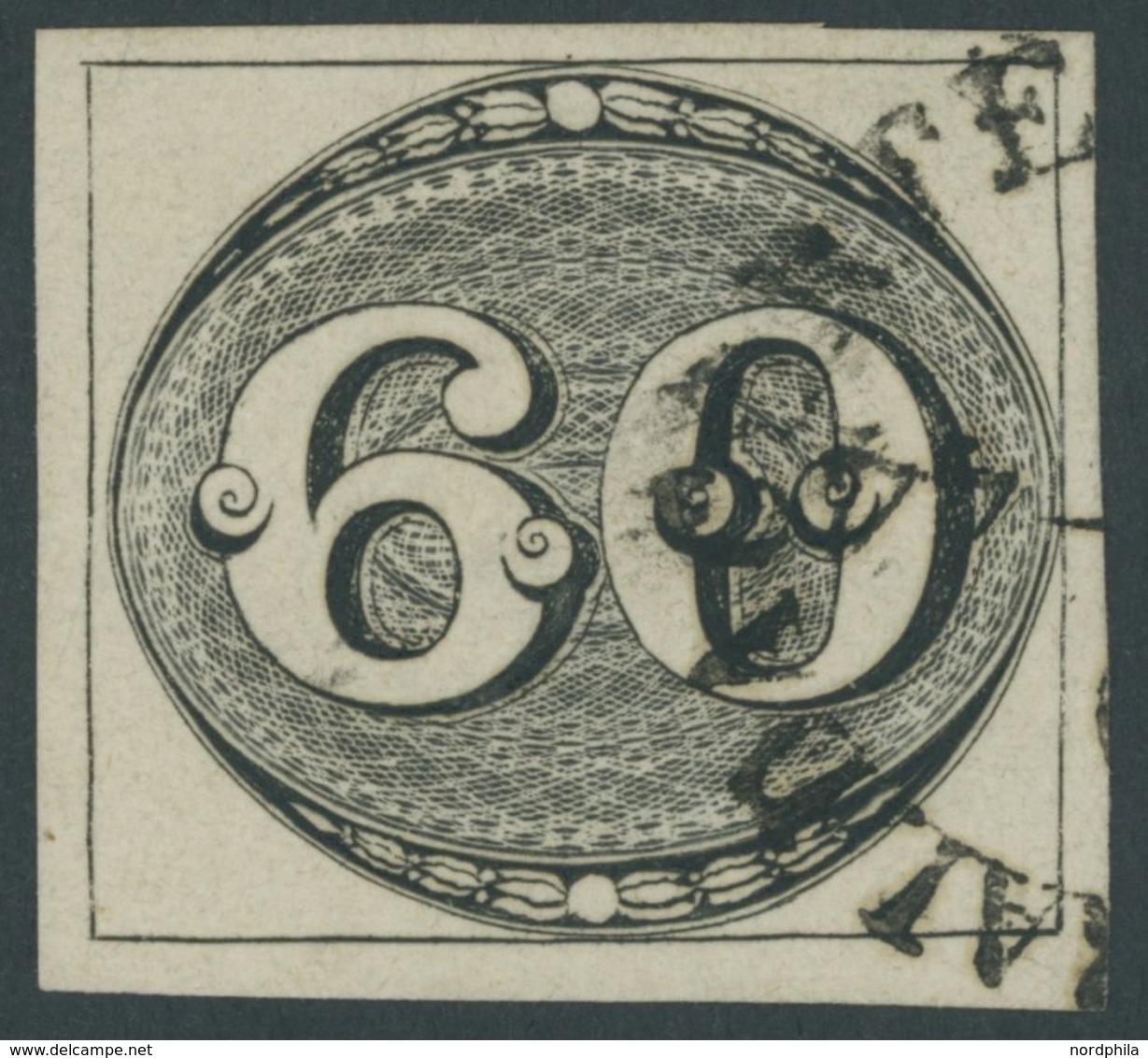 BRASILIEN 2 O, 1843, 60 R. Schwarz, Sog. Ochsenauge, Allseits Breitrandig, Winzige Rückseitige Aufhellung Sonst Pracht,  - Other & Unclassified