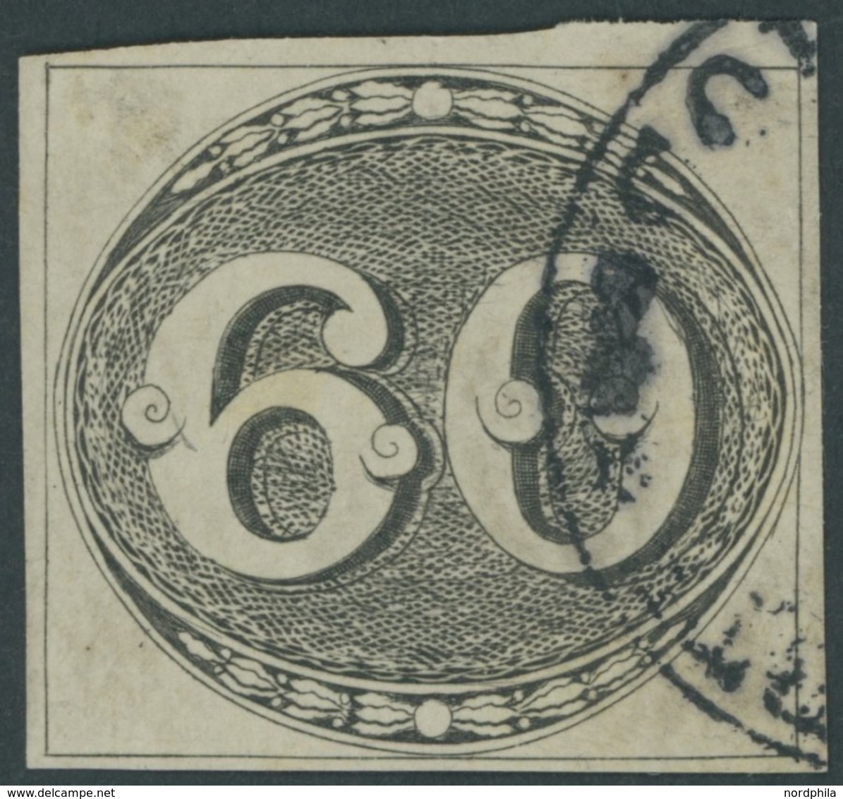 BRASILIEN 2 O, 1843, 60 R. Schwarz, Sog. Ochsenauge, Repariert Wie Pracht, Mi. 320.- - Other & Unclassified