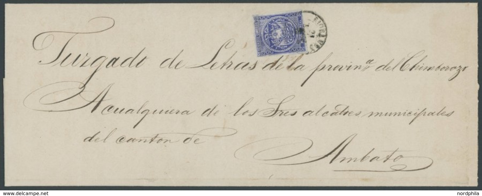 ECUADOR 1 BRIEF, 1865, 1/2 R. Blau, Breitrandig Auf Brief Nach Ambato, Pracht - Equateur