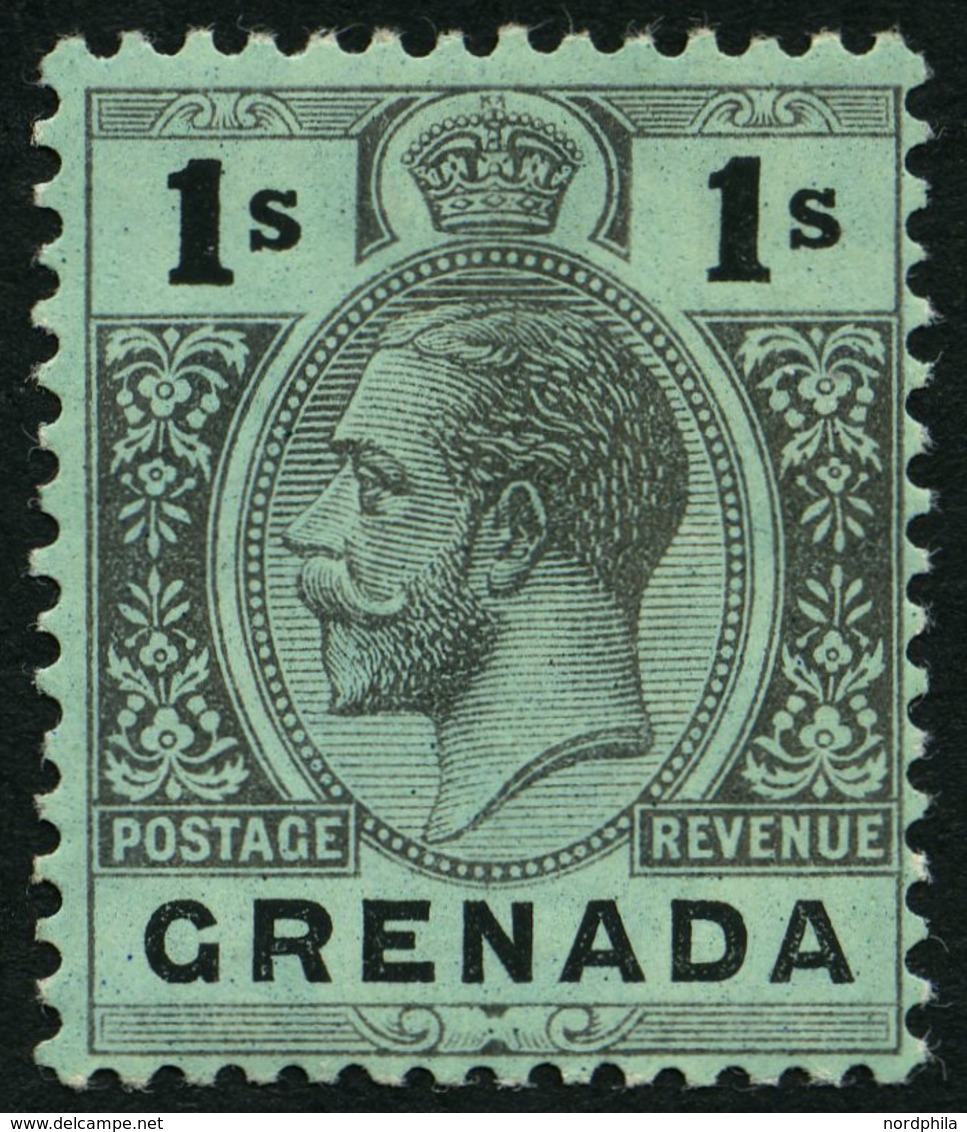 GRENADA 78za *, 1913, 1 Sh. Schwarz Auf Blaugrün, Rückseite Weiß, Falzrest, Pracht, Mi. 75.- - Grenade (...-1974)