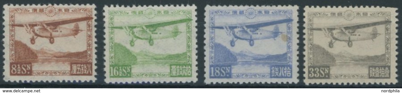 JAPAN 195-98 **, 1929/34, Flugzeug, 18 S. Kleine Papierfalte Und 33 S. Kleiner Zahnfehler Sonst Postfrischer Prachtsatz - Altri & Non Classificati