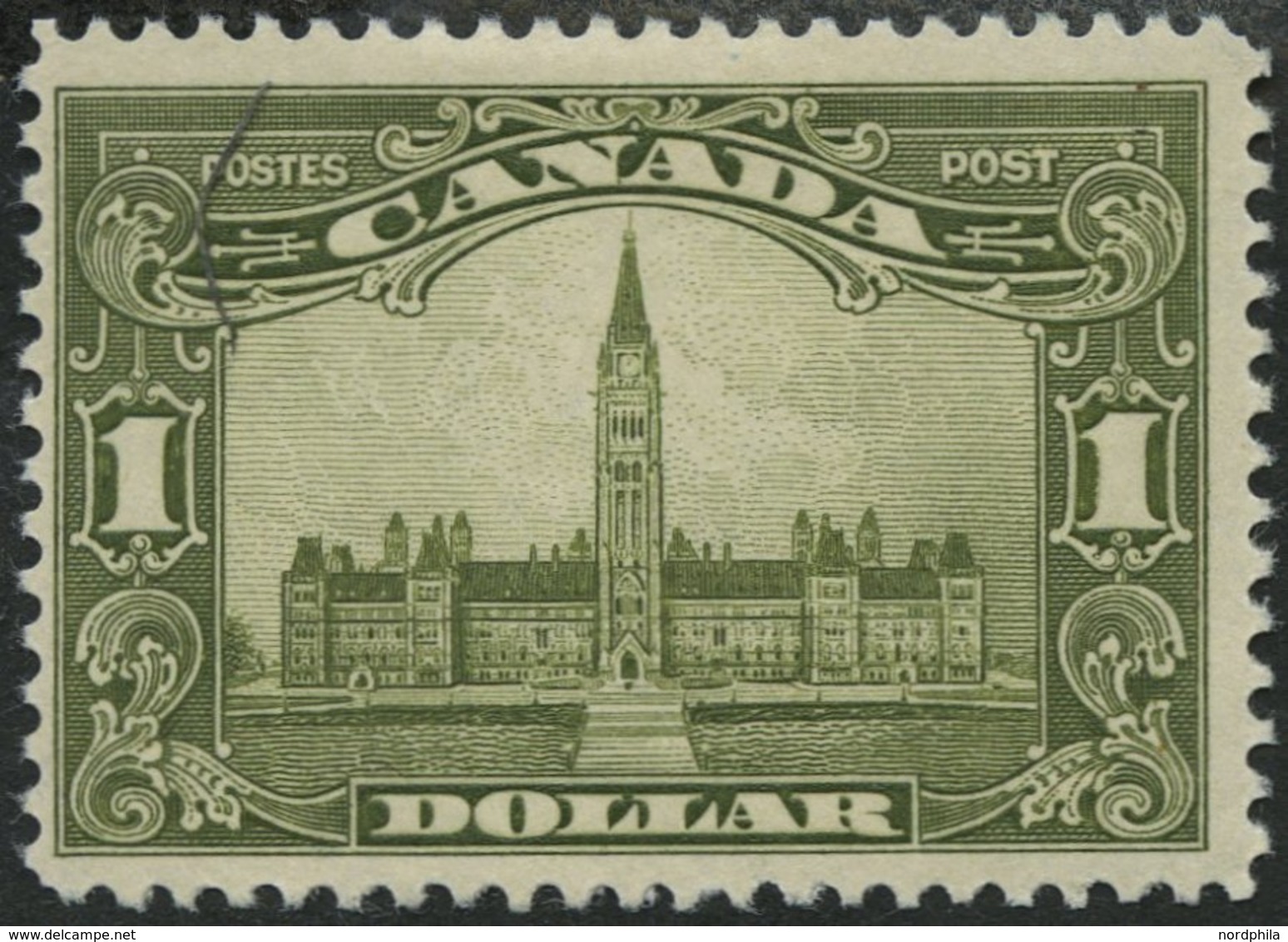 KANADA 138 *, 1929, 1 $ Olivgrün, Falzrest, Pracht, Mi. 200.- - Oblitérés