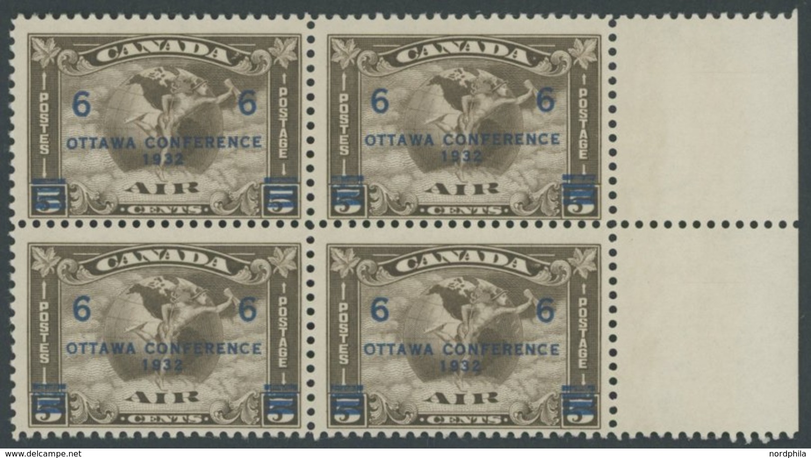 KANADA 170 VB **, 1932, 6 Auf 5 C. Wirtschaftskonferenz Im Postfrischen Viererblock, Pracht - Usados