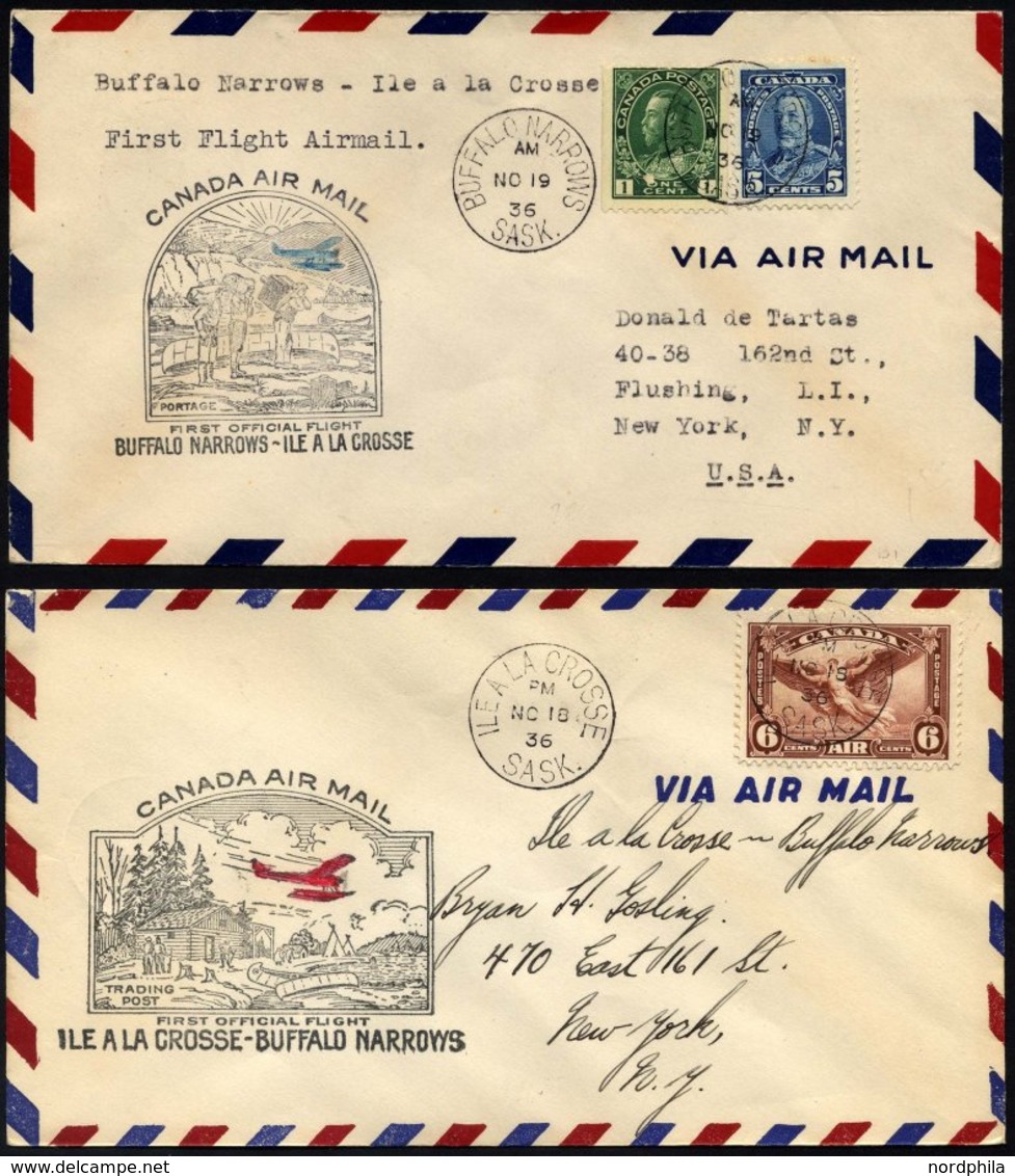 KANADA 286,286a BRIEF, 18.11.1936, ILE A LA CROSSE-BUFFALO, Hin- Und Rückflug (19.11), 2 Prachtbriefe, Müller 286, 286a - Used Stamps