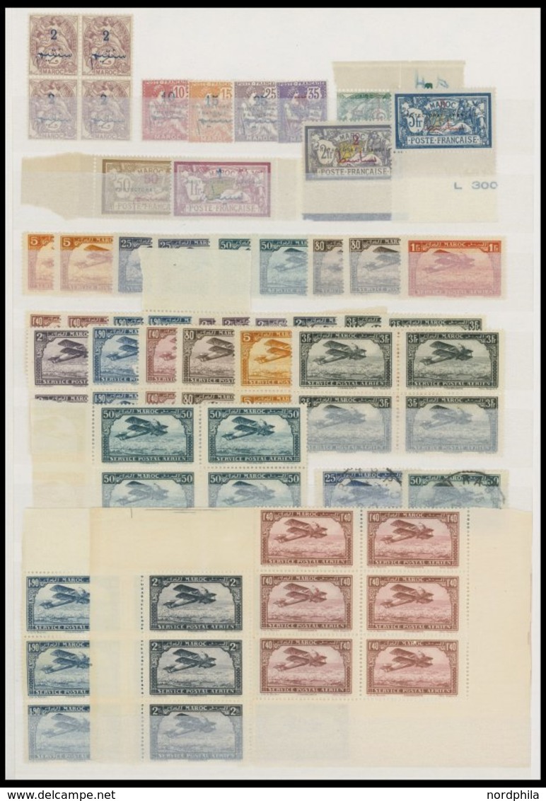 MAROKKO **,*,o , Reichhaltige, Meist Ungebrauchte Dublettenpartie Von 1914-44, Dabei Viele Postfrische Viererblocks, Fas - Morocco (1956-...)