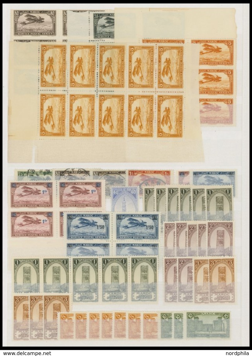 MAROKKO **,*,o , Reichhaltige, Meist Ungebrauchte Dublettenpartie Von 1914-44, Dabei Viele Postfrische Viererblocks, Fas - Marocco (1956-...)