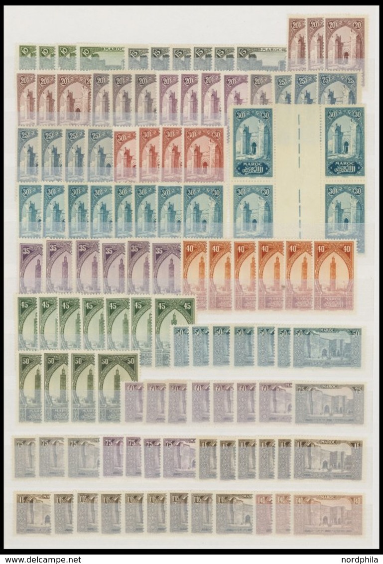 MAROKKO **,*,o , Reichhaltige, Meist Ungebrauchte Dublettenpartie Von 1914-44, Dabei Viele Postfrische Viererblocks, Fas - Marocco (1956-...)