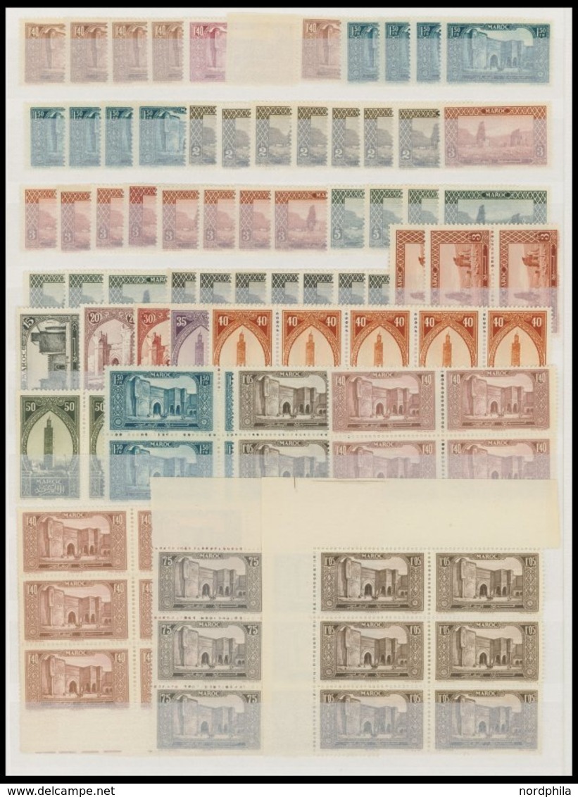 MAROKKO **,*,o , Reichhaltige, Meist Ungebrauchte Dublettenpartie Von 1914-44, Dabei Viele Postfrische Viererblocks, Fas - Morocco (1956-...)