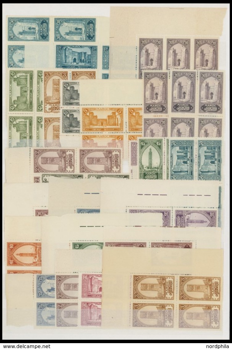 MAROKKO **,*,o , Reichhaltige, Meist Ungebrauchte Dublettenpartie Von 1914-44, Dabei Viele Postfrische Viererblocks, Fas - Marocco (1956-...)