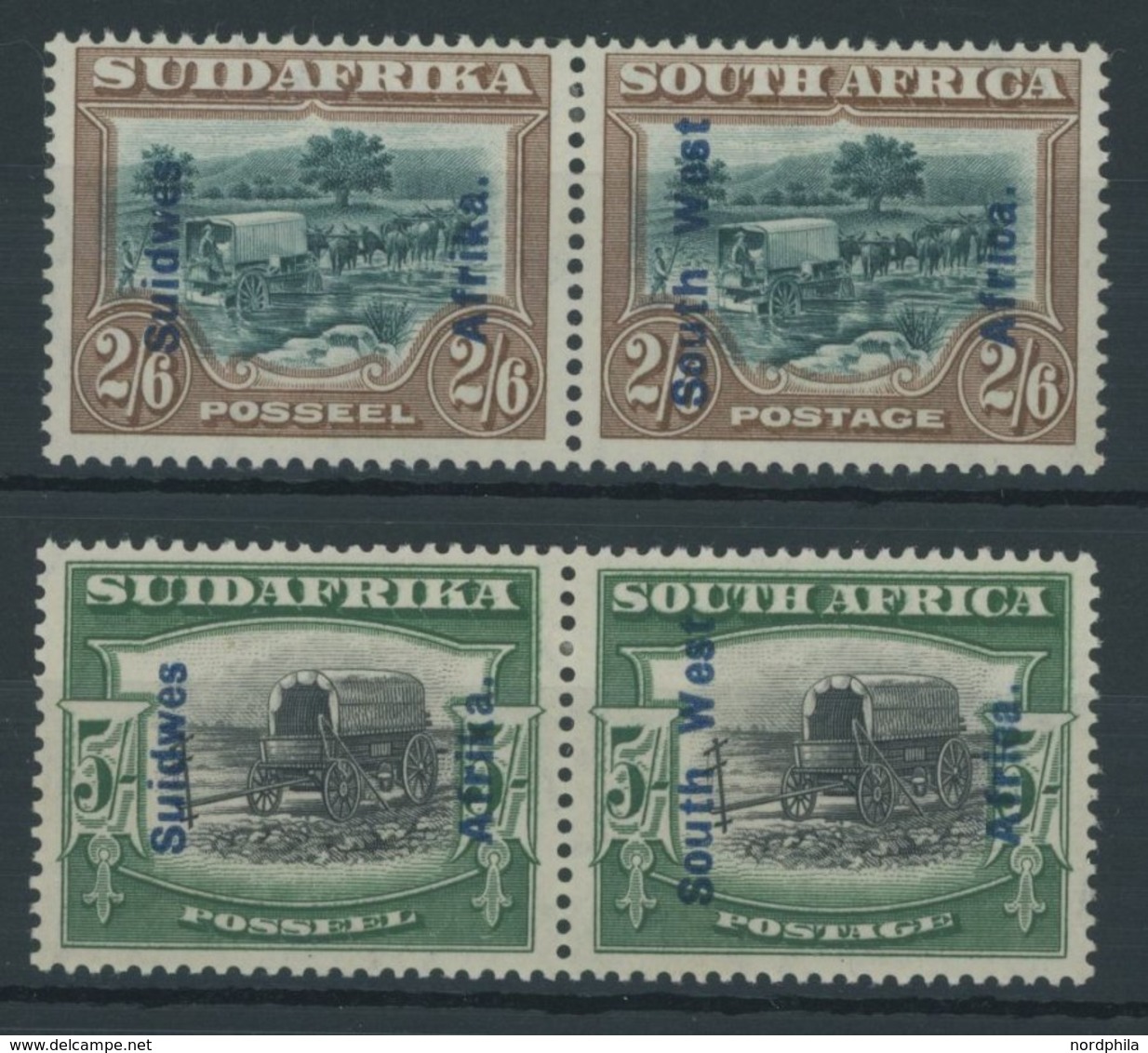 NAMIBIA 126/7,128/9 *, 1927, 2 Sh. 60 P. Und 5 Sh., Kleiner Aufdruck S.W.A., 2 Waagerechte Paare, Falzrest, Pracht, Mi.  - Namibie (1990- ...)