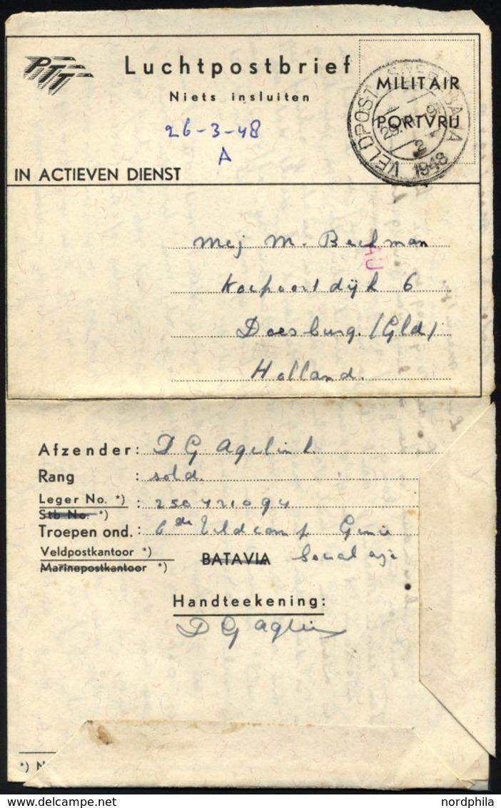 NIEDERLÄNDISCH-INDIEN 1948, K2 VELDPOST 7 DEC.DIV./1948 Auf Luft-Feldpost-Faltbrief Mit Eingedruckter Portofreiheit Von  - Indie Olandesi