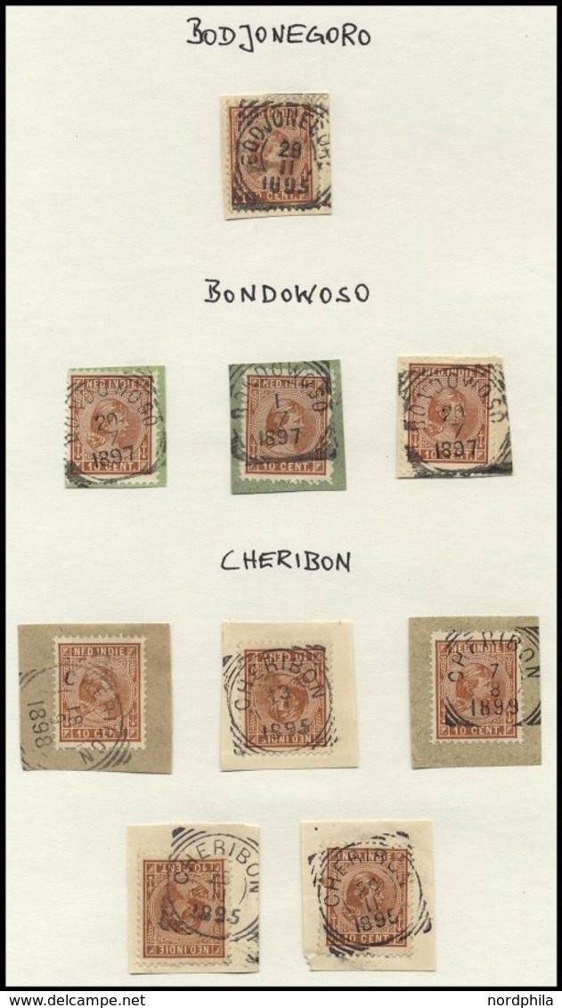 NIEDERLÄNDISCH-INDIEN 1896-1899, Saubere Sammlung Viereck-Ortsstempel Auf 187 Briefstücken Von AMBARAWA Bis WLINGI, Selt - Netherlands Indies