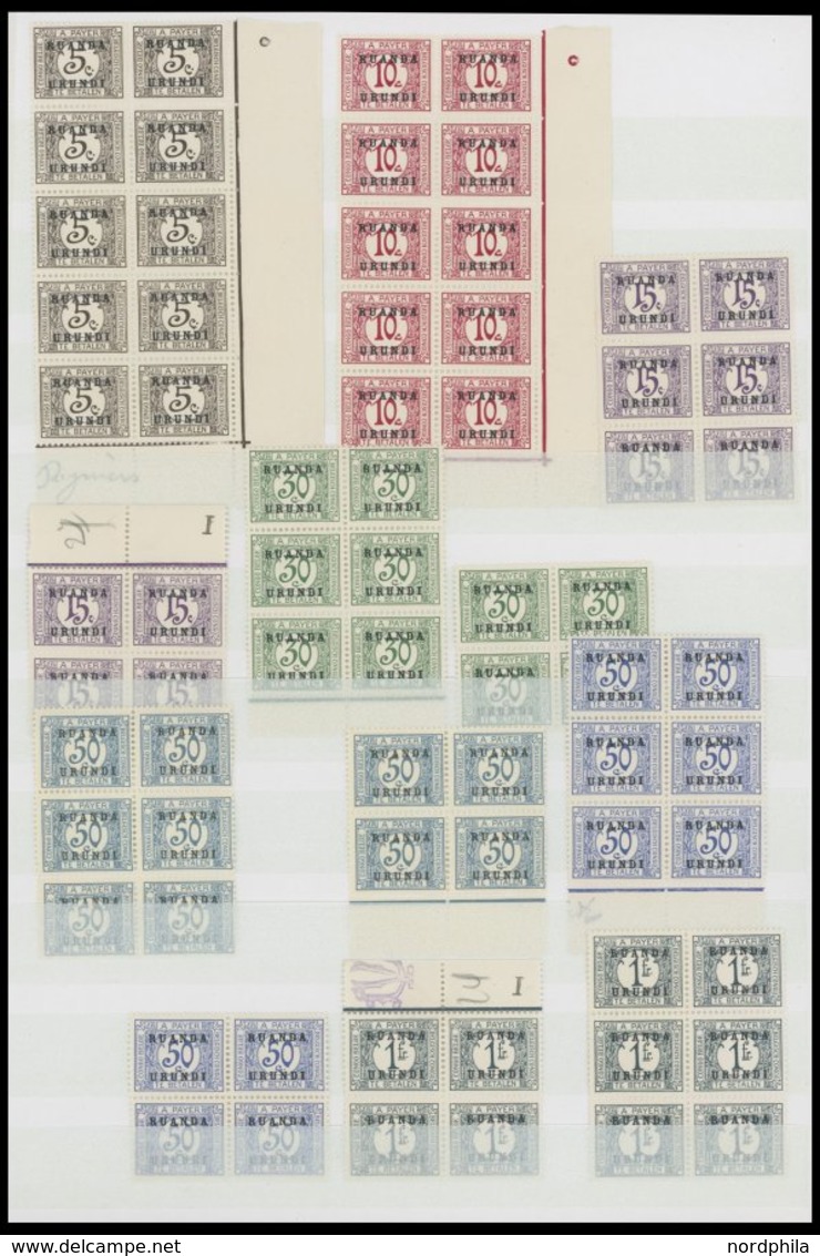 RUANDA-URUNDI P 1-7 **, 1924, 5 C. - 1 Fr. Portomarken, 10x In Bogenteilen, Postfrisch, Pracht - Unused Stamps